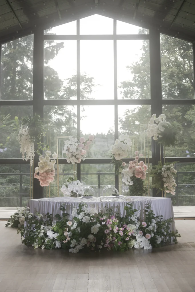 Декор президиума молодожёнов в банкетном зале Лес Event House